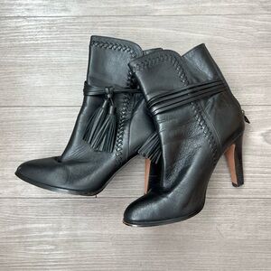 Coach Jessie Silky Black Nappa Heeled Booties Tassel Size 7